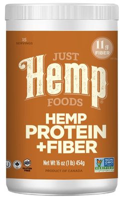 Just Hemp Foods Hemp Protein Powder Plus Fiber, Non-GMO Verified with 11g of Protein &amp; 11g of Fiber per Serving, 16 oz - Packaging May Vary