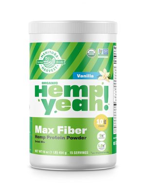 Manitoba Harvest Hemp Yeah! Organic Max Fiber Protein Powder, Vanilla, 16oz; with 10g of Fiber, 9g Protein and 1.9g Omegas 3&amp;6 per Serving, Preservative Free, Non-GMO, Packaging May Vary