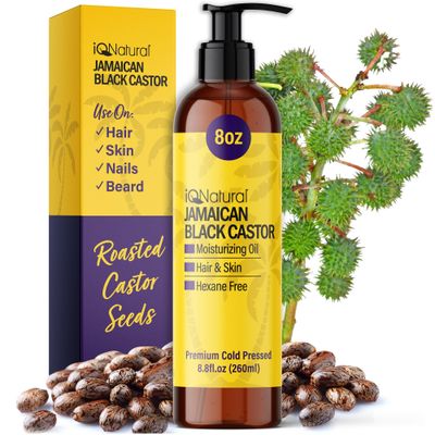 IQ Natural Jamaican Black Castor Oil for Hair Growth and Skin Conditioning, 100% Pure Cold Pressed, Scalp, Nail and Hair Oil - (Unscented) (8oz)