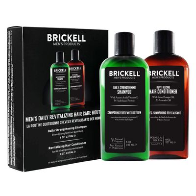 Brickell Men&#39;s Daily Revitalizing Hair Care Routine, Shampoo and Conditioner Set For Men, Mint and Tea Tree Oil Shampoo, Strength and Volume Enhancing Conditioner, Natural and Organic, Gift Set