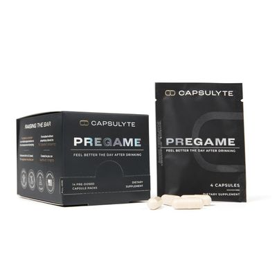 CAPSULYTE Pregame Prevent Feeling Awful After Drinking Alcohol Aid and Liver Health Doctor Formulated DHM, N-Acetyl Cysteine NAC, Milk Thistle Box of 14 Packets 56 Capsules