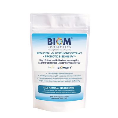 High Potency 500mg Reduced L-Glutathione (Setria Brand) Probiotic Suppository. Maximum Bioavailable Glutathione Formulation with Powerful Antioxidant Properties.