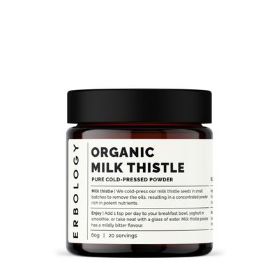 Erbology Organic Milk Thistle Powder 2.1 oz - 20 Servings - 180mg Silymarin per Serving - Liver Health - Cold-Pressed from 100 Milk Thistle Seeds - Sustainably Sourced in Europe - Vegan - GMO-Free