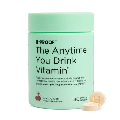 H-PROOF The Anytime You Drink Vitamin, Liver Health Immunity Support with Electrolytes, Milk Thistle, and Vitamins B C - 40 Chewable Tablets (20 Servings), Vegan, Black Cherry