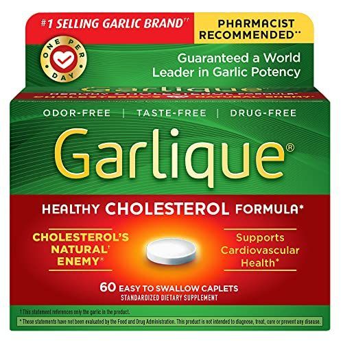 Garlique Garlic Extract Supplement, Healthy Cholesterol Formula, Odorless &amp; Vegan-Friendly, 60 Caplets