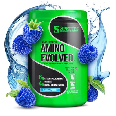 Species Nutrition Amino Evolved EAA &amp; BCAA Powder, Fermented Amino Acids, Branched Chain Amino Acid Muscle Recovery &amp; Endurance, Pre &amp; Post Workout Supplement (Blue Raspberry, 30 Servings)