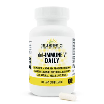 Del-Immune V Daily by Stellar Biotics, All-Natural Immune Support &amp; Gut Health, Immediate Care, Metabiotic: NextGen Probiotic Therapy (60 Caps)