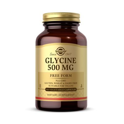 SOLGAR Glycine 500 mg - 100 Vegetable Capsules - Non-GMO, Vegan, Gluten Free, Dairy Free, Kosher - 100 Servings
