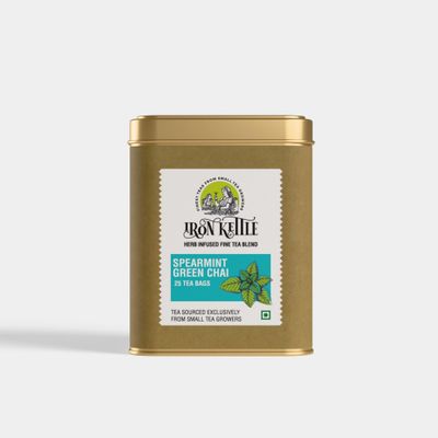Iron Kettle Spearmint Green Tea | High Grown Green Tea bag blended with natural Spearmint &amp; Peppermint leaves | Sourced exclusively from small tea growers with higher fine leaf count | 25 Tea bags