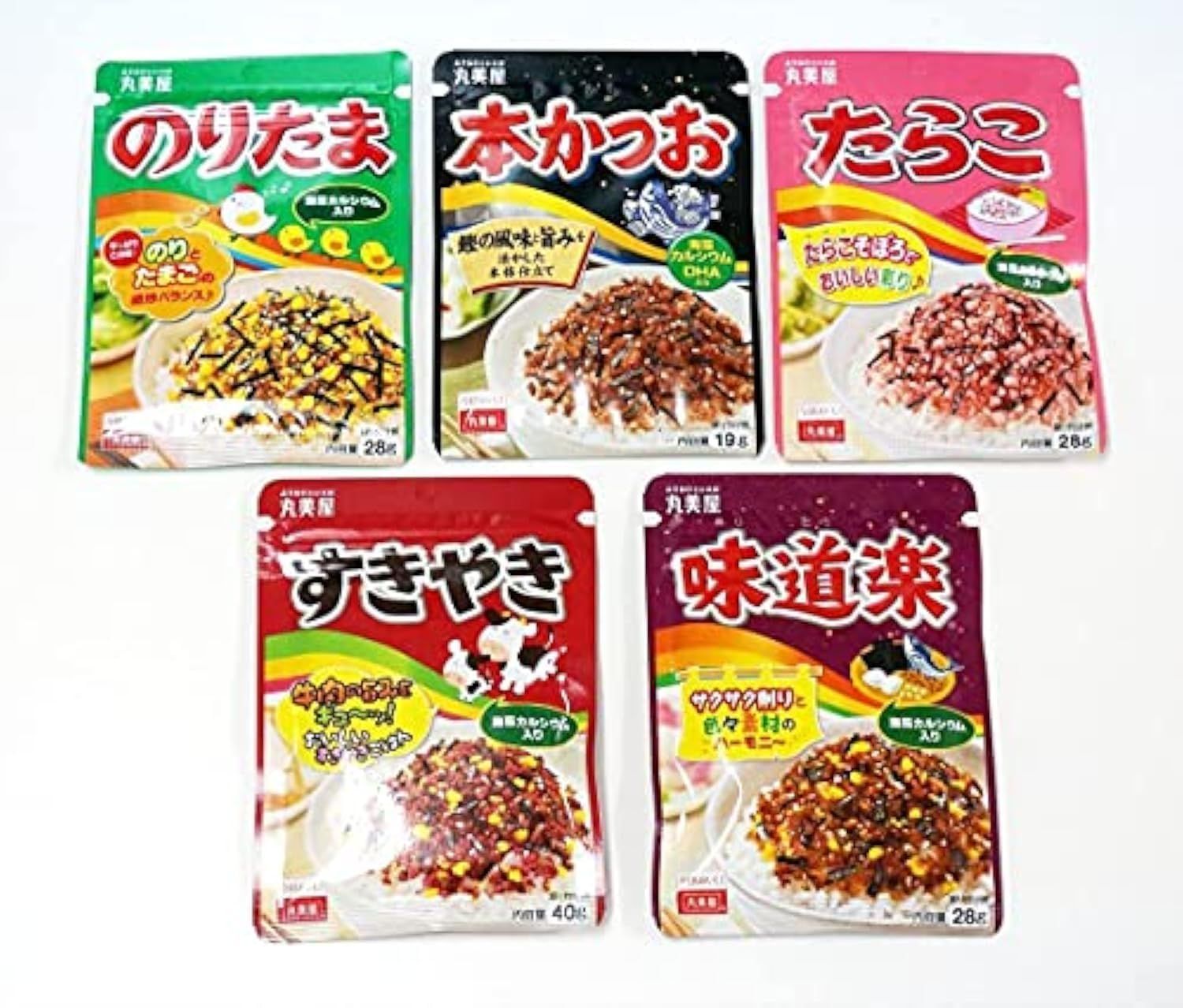 Marumiya Furikake Japanese Rice Seasonings 5 packs (5.04oz) noritama,sukiyaki,okaka(bonito),tarakocod roe)