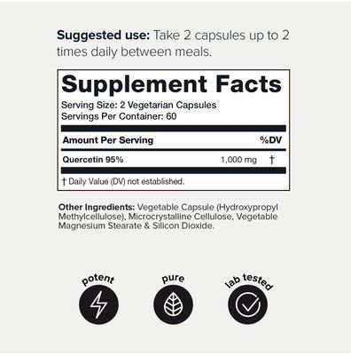 Toniiq Ultra High Purity Quercetin Capsules - 95 Highly Purified and Bioavailable - 1000mg Per Serving - 120 Capsules Quercetin Supplement