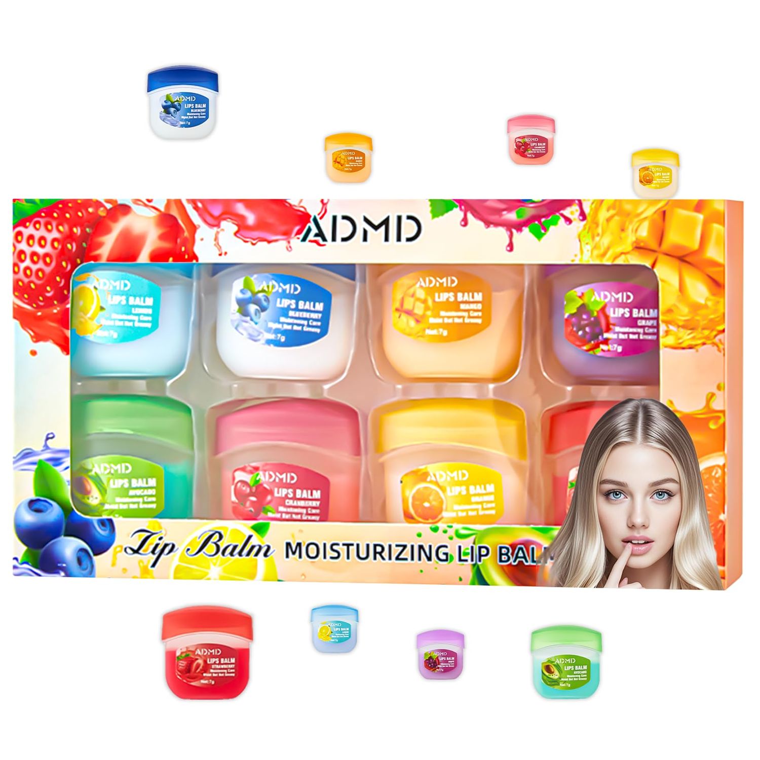 Lip Balm Lip Moisturizing Set 8 kinds of fruit flavor lip mask,4-in-1 lip care is suitable for dry peeling, dark sunken, reducing lip lines, moisturizing lipstick, and repairing lipstick