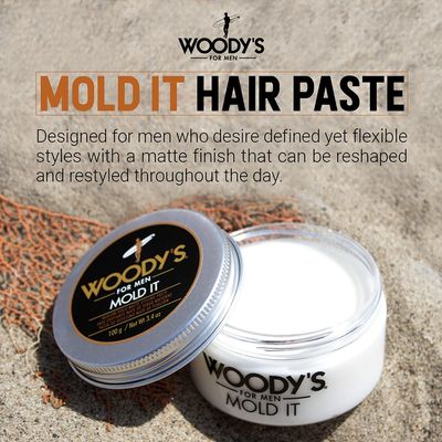Woody's Mold It Matte Hair Paste for Men, Medium Hold, Matte Finish - Styling Clay For Men Alternative, Adds Texture &amp; Volume, 3.4 oz