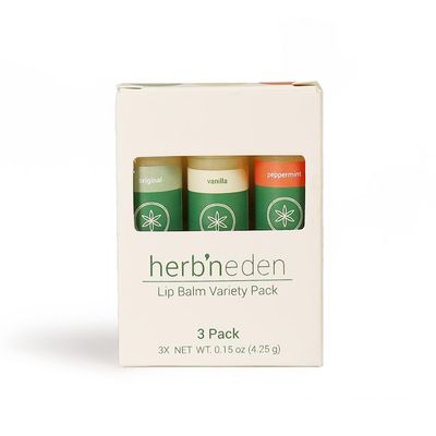 HerbN Eden Lip Balm Variety Pack of 3 | Moisturizing and Soothing for Dry, Chapped Lips | Vanilla, Peppermint, Unscented | 100 Natural Ingredients | Essential Oils