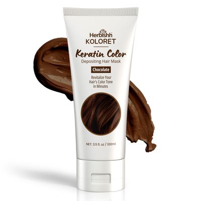 Herbishh Koloret Keratin Color Depositing Hair Mask - 2-in-1 Deep Conditioner for Vibrant Refreshed Hair, Ideal for Dry Damaged Hair, Salon-Worthy Shine at Home, All Hair Types, Chocolate, 3.5 fl.oz