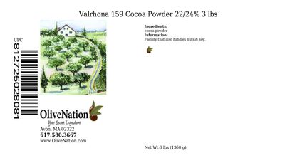 Valrhona 159 Cocoa Powder 20/22 from OliveNation, Unsweetened Dutched Cocoa for Baking and Cooking - 3 lbs