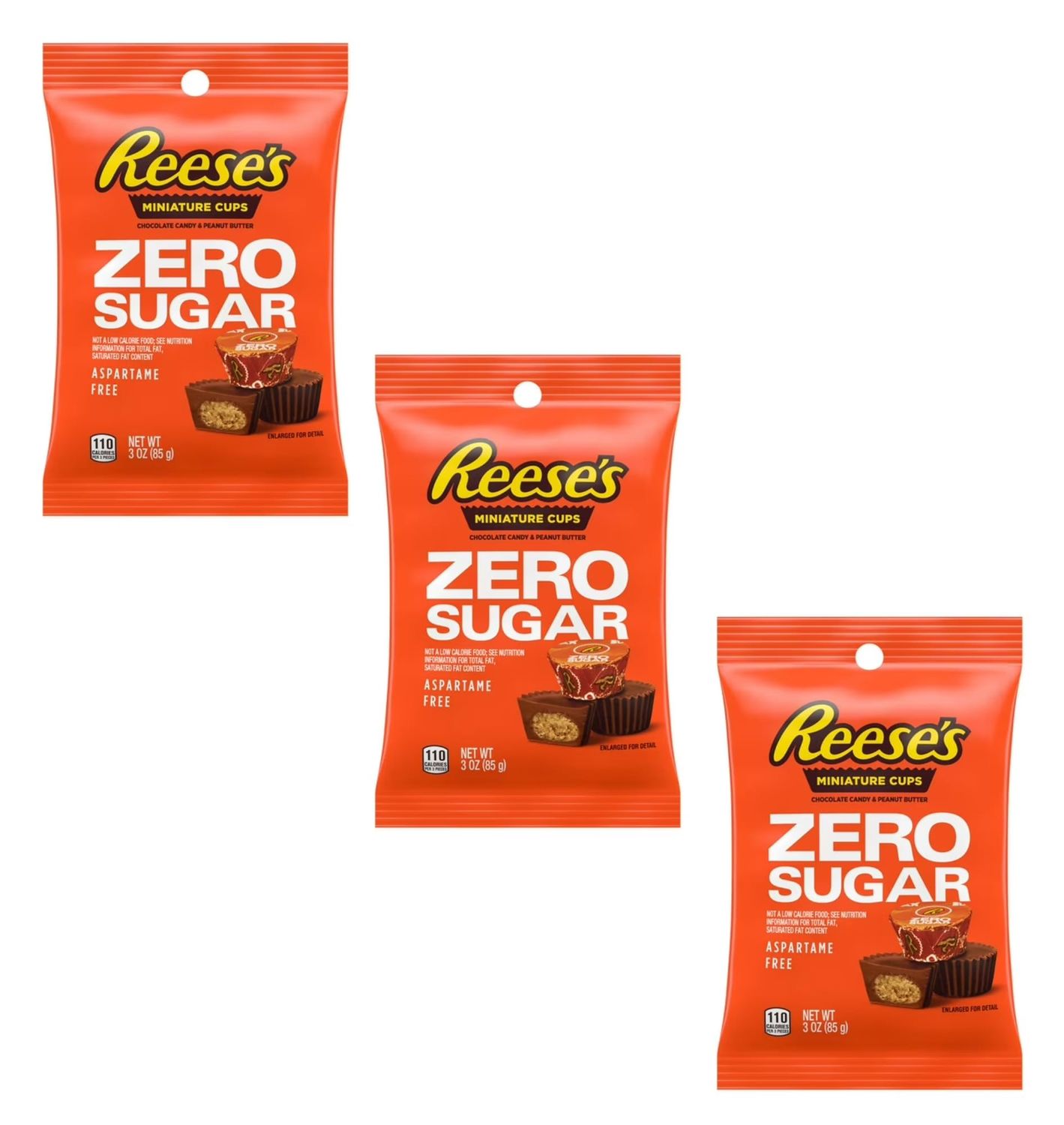 Reese&#39;s Zero Sugar Miniature Cups - Pack of 3 - Chocolate Candy and Peanut Butter - Classic Treats Everyone is Sure to Love