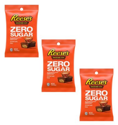 Reese&#39;s Zero Sugar Miniature Cups - Pack of 3 - Chocolate Candy and Peanut Butter - Classic Treats Everyone is Sure to Love