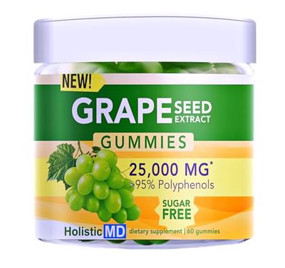 Holistic MD Grape Seed Extract Gummies | Grape Seed Oil 25,000 mg 50x Original | 95 Polyphenols | 1 Grape Seed Gummies in USA | Sugar Free Vegan | Grape Flavor 60 ct