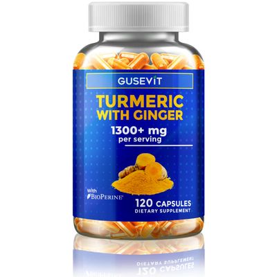 Gusevit Turmeric Ginger Extract BioPerine for Best Absorption (Black Pepper Extract), 1,300 mg per Serving, Turmeric 95 Curcuminoids, 120 Capsules, 60 Days Supply, GMP Facility