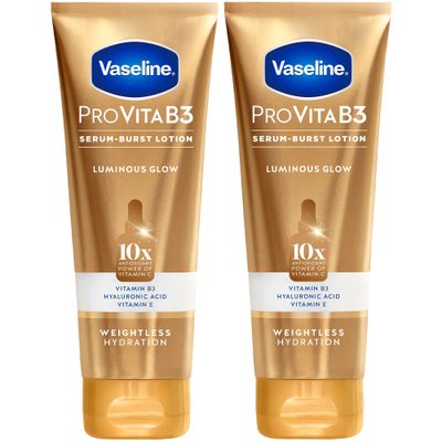 Vaseline Lotion, Pro VitaB3 Serum-Boost, Luminous Glow, 2-Pack - Weightless Hydration with Niacinamide, Hyaluronic Acid &amp; Vitamin E, 7.5 Oz Ea