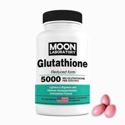 Premium Glutathione 5000 mg - Whitening Pills with Collagen, Vitamin C, E, Rosehips &amp; ALA. Reduced glutathione for glowing skin, dark spot removal, anti-aging, immune &amp; liver detox. 60 softgels.