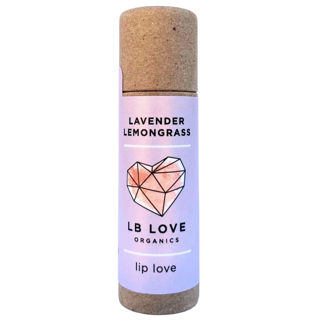 LB Love Organics Plastic Free Lip Love | Jumbo Organic Lip Balm | Organic Beeswax and Plant Based | Zero Waste Natural Lip Balm (Lavender Lemongrass)