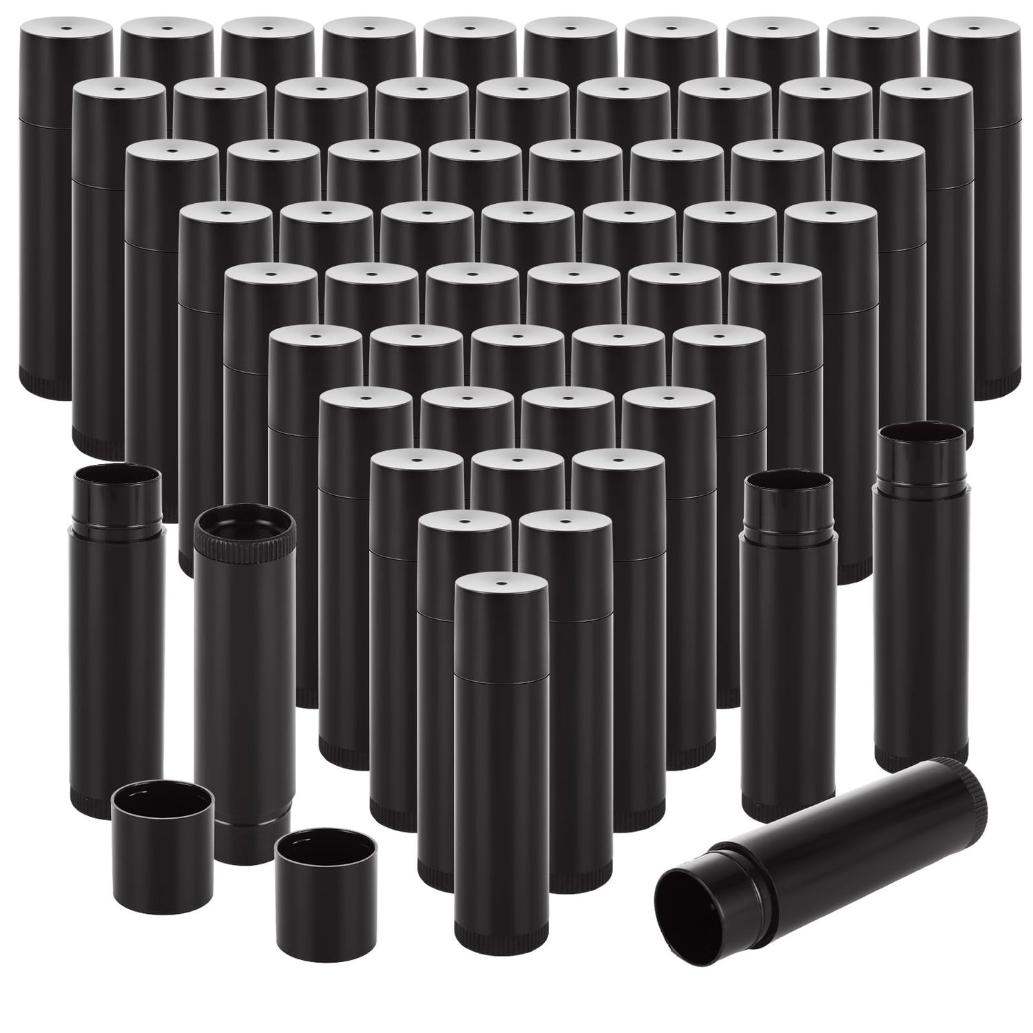 ZUQIAN 100 Pack Empty Lip Balm Tubes, 5ml/5g Plastic Lipsticks Filling Containers, Lip Balm Tube with Caps for Women Girl DIY Handmade Chapstick, Lipsticks, Black