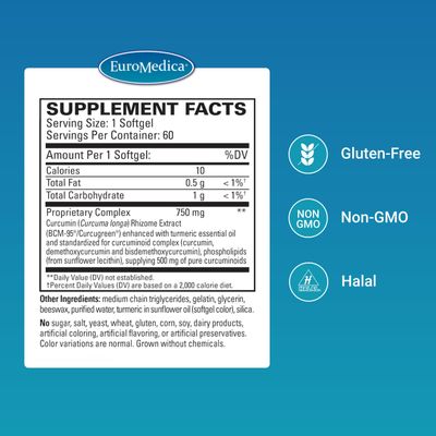 Euromedica CuraPro - Antioxidant Supplement for Brain & Cardiovascular Health Support - Herbal Supplement with Curcumin - Dietary Immune Support Supplement - 60 Softgels