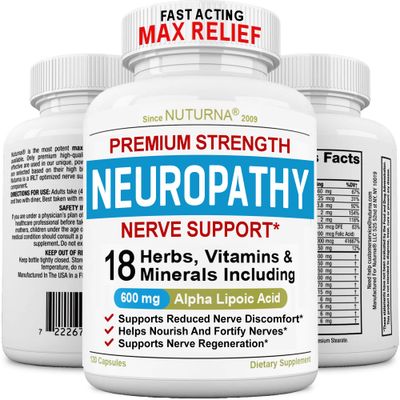 Neuropathy Support Nerve Supplement with 600 mg Pure Alpha Lipoic Acid - Maximum Strength Formula, Fortify Nerves in Fingers, Hands, Toes, &amp; Feet - Best Peripheral Relief Support - 120 Capsules