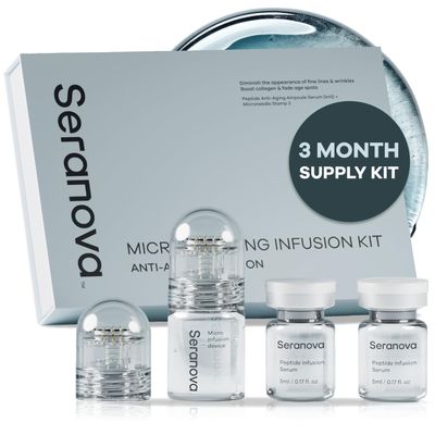 Seranova - Micro Infusion for Skin Care - with Collagen Peptides &amp; Hyaluronic Acid, Face Serum and Stamp 0.05mm - 3 Month Supply