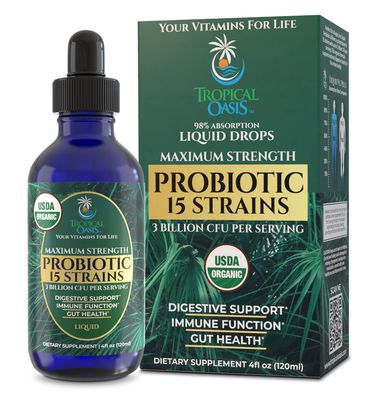 USDA Organic Liquid Probiotics for Men, Women &amp; Kids | 15 Clinically Studied Strains | Digestive Support, Immune &amp; Gut Health | Maximum Strength | 98 Absorption | Vegan, Non-GMO | 40 Serv