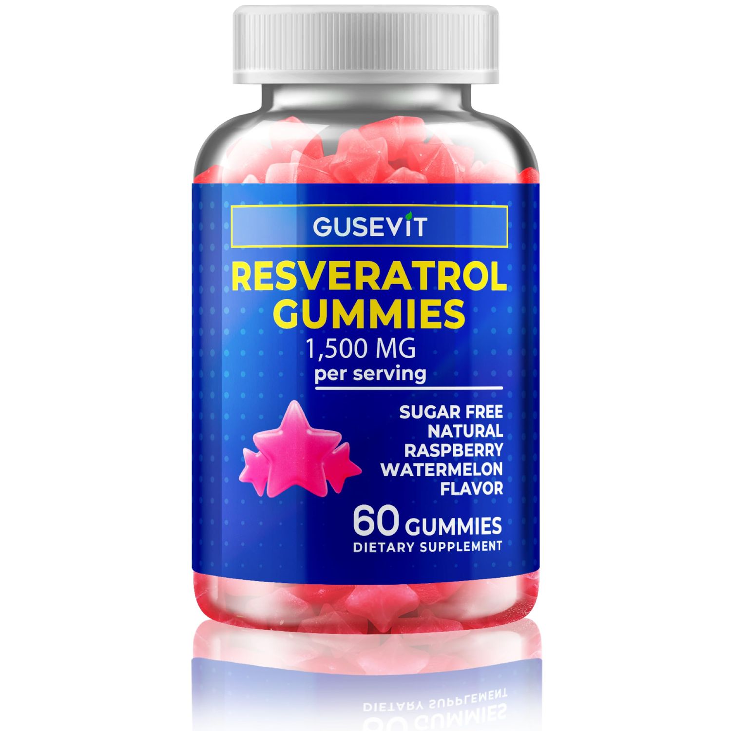 Gusevit - Resveratrol Gummies - Sugar Free, Natural Raspberry Watermelon Flavor, Powerful Antioxidant, Anti-Aging &amp; Immune Support - Vegan Friendly &amp; Gluten Free
