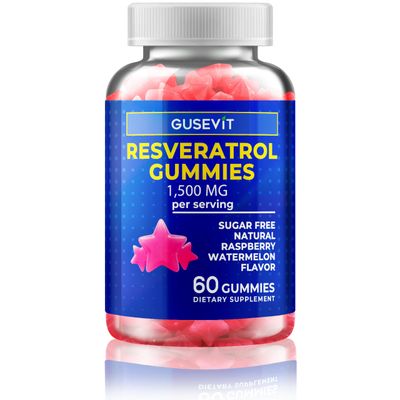 Gusevit - Resveratrol Gummies - Sugar Free, Natural Raspberry Watermelon Flavor, Powerful Antioxidant, Anti-Aging &amp; Immune Support - Vegan Friendly &amp; Gluten Free