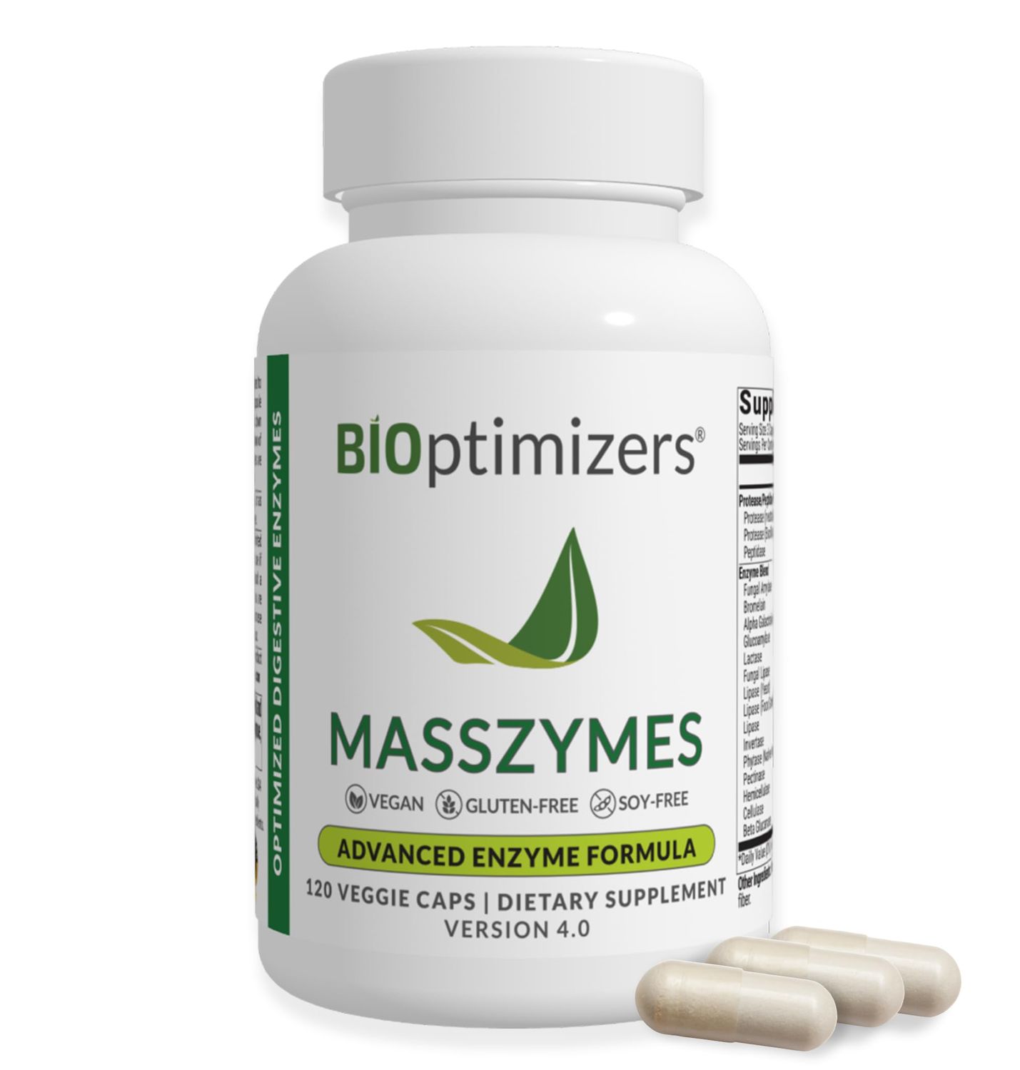 BiOptimizers MassZymes Digestive Enzymes Supplement - Max Nutrient Absorption, Boost Energy, Reduce Bloating - Health Vegan Dairy-Free - Muscle Recovery, Gut Health &amp; Clarity - 320,000 Units 120 Caps