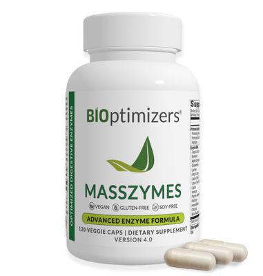 BiOptimizers MassZymes Digestive Enzymes Supplement - Max Nutrient Absorption, Boost Energy, Reduce Bloating - Health Vegan Dairy-Free - Muscle Recovery, Gut Health &amp; Clarity - 320,000 Units 120 Caps