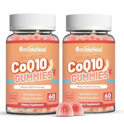 CoQ10 Gummies 200 MG, with Omega-3, EPA DHA, &amp; Magnesium - Coenzyme Q10 Supplements for Hear-t Health, Cellular Energy &amp; Antioxidant, Vegan - 120 Counts