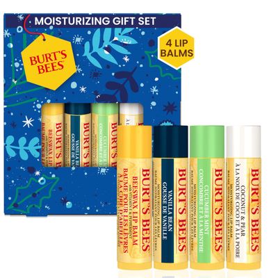 Burt&#39;s Bees Lip Balm Gift Set, Beeswax Bounty Assorted Mix, Perfect Lip Balms for Holiday Gift Baskets, 4-Pack, 0.15 oz.