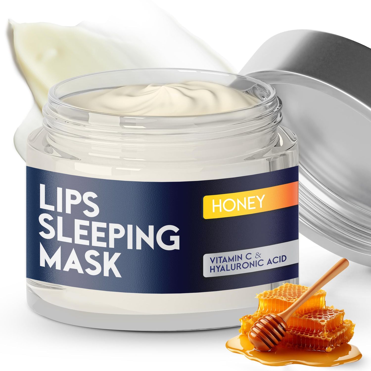 Lip Mask Overnight with Hyaluronic Acid &amp; Collagen, Lip Sleeping Mask for Dry Cracked Lips, Moisturizing, Hydrating, Exfoliating Night Treatment for Lip Care (Peach) (0.7, Honey)