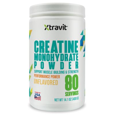 Xtravit Creatine Monohydrate Powder Supplements - Unflavored Drink Mix for Men &amp; Women - Support Muscle Gains &amp; Strength - Pure Filler &amp; GMO Free Supplement, 5000mg, 15.8 oz