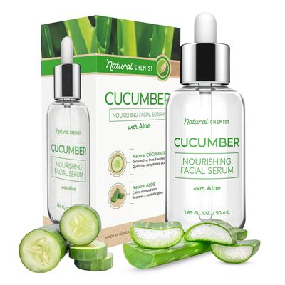 Natural Chemist Cucumber &amp; Aloe Face Serum - Dermatologist Tested, Hydrates &amp; Moisturizes Dry Skin, Reduces Redness, Soothing, Anti-Aging, Cruelty Free Korean Skin Care For All Skin Types - 1.69 oz