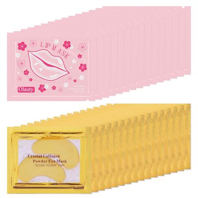 Eakroo 30 Pairs Lip Masks &amp; Eye Masks, Crystal Collagen Eye Patches for Puffy Eyes, Dark Circles, Eye Bags, 24K Gold Gel Crystal Collagen Eye Pads, Effectively Nourishes the Lip &amp; Eye Skin (Set B)