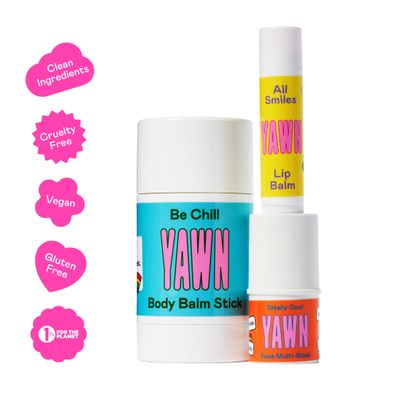 YAWN Makeup &amp; Skincare Kit for Kids | Non-Toxic, Vegan, Cruelty Free, Talc Free | Lip Balm, Tinted Face Multi-Stick for Lips &amp; Cheeks, and Universal Body Balm Stick | For Kids 3 | Made in USA