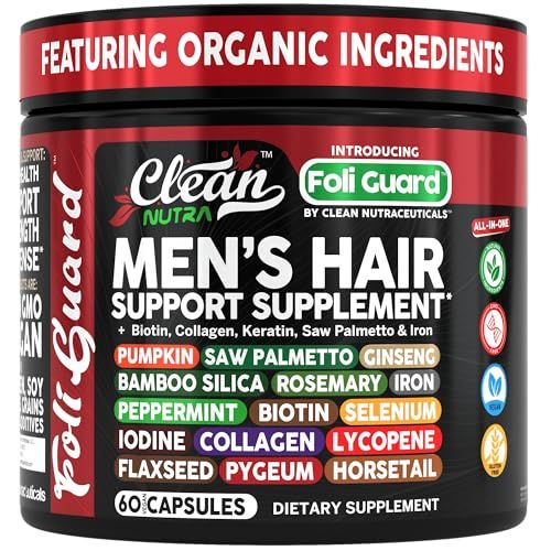 Hair Growth Supplement For Men | Biotin Hair Vitamins Collagen Pumpkin Seed Saw Palmetto Iron Ginseng Bamboo Silica Rosemary Peppermint Keratin Selenium Iodine Flaxseed Horsetail Vitamin A C D3 E B12