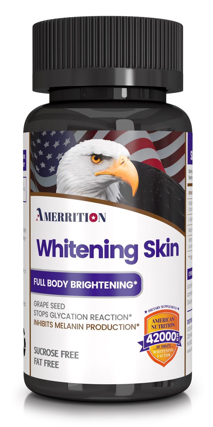 Amerrition Skin Whitening Supplement Infused with Grape Seed Extract, Glutathione, Vitamin B3, and Vitamin C - 60 Tablet