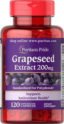 Puritan&#39;s Pride Grapeseed Extract 200mg, Dietary Supplement for Antioxidant and Heart Health Support, 2 Month Supply, 120 Rapid Release Capsules