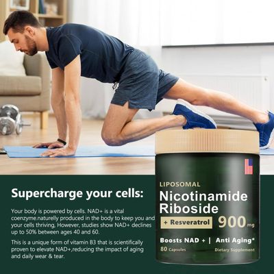 ZAYMAN Liposomal Nicotinamide Riboside 900mg, NAD Nicotinamide Riboside Resveratrol, Quercetin, High Purity NAD Supplement for Anti-Aging, Energy, Focus - 80 Capsules