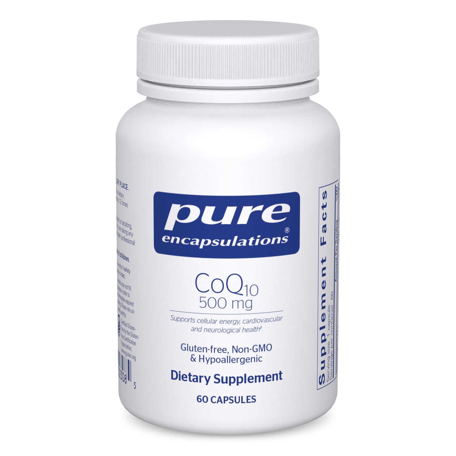 Pure Encapsulations CoQ10 500 mg | Coenzyme Q10 Supplement for Energy, Antioxidants, Brain and Cellular Health, Cognition, and Cardiovascular Support | 60 Capsules