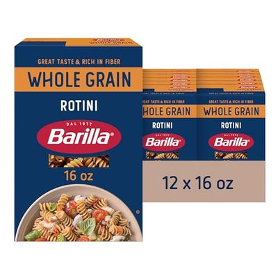 Barilla Whole Grain Rotini Pasta, 16 oz. Box (Pack of 12) - Non-GMO Pasta Made With 100 Whole Grain Durum Wheat - Great Source of Fiber