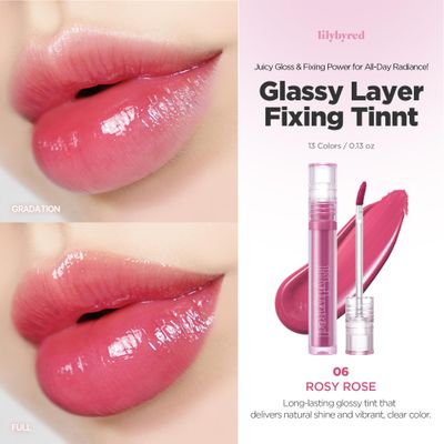 lilybyred Glassy Layer Fixing Tint | Korean Moisturizing Lip Stain with Natural Radiant Color, Sheer Glossy Shine, Lightweight, Non-Sticky, Minimal Transfer, Long-Lasting, 0.13 oz. (06 Rosy Rose)
